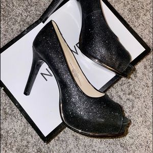 NINE WEST pump 7m Black Sparkly "Chantillyo"